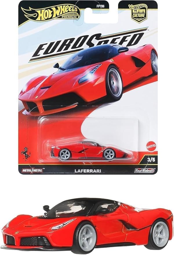Hot Wheels Premium LaFerrari, Euro Speed Culture Car, Metal Model 1:64 Scale, Red