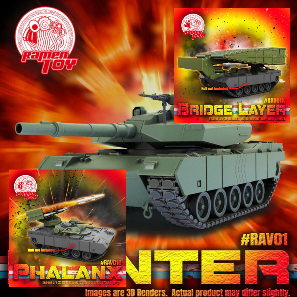 Ramen Toy RAV01 Ramen Armored Vehicles Hunter Tank 3x Combo Pack