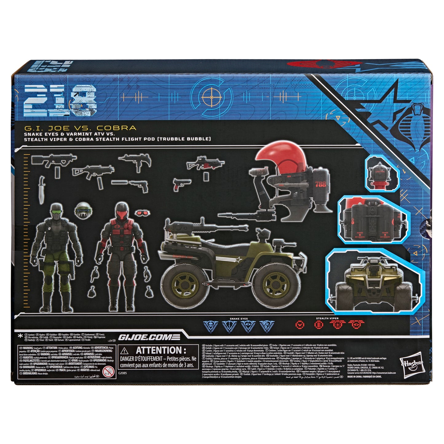 G.I. Joe Classified Series #218, Snake Eyes & Varmint ATV Vs. Stealth Viper & Cobra Stealth Flight Pod (Trubble Bubble)