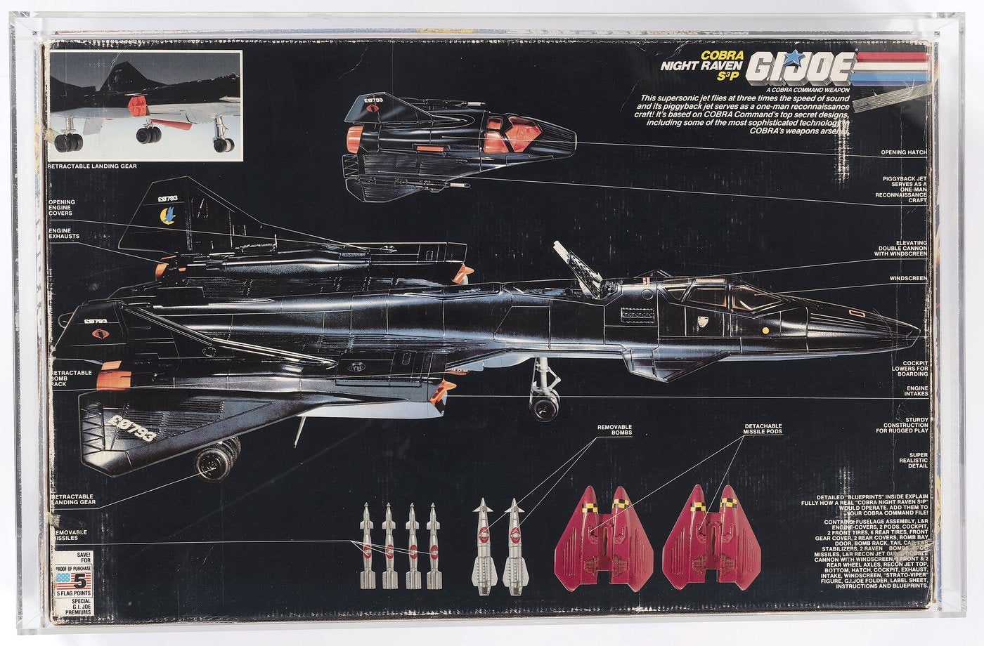 G.I. JOE (1986) - COBRA NIGHT RAVEN S3P SERIES 5 VEHICLE AFA 70 Q-EX+.