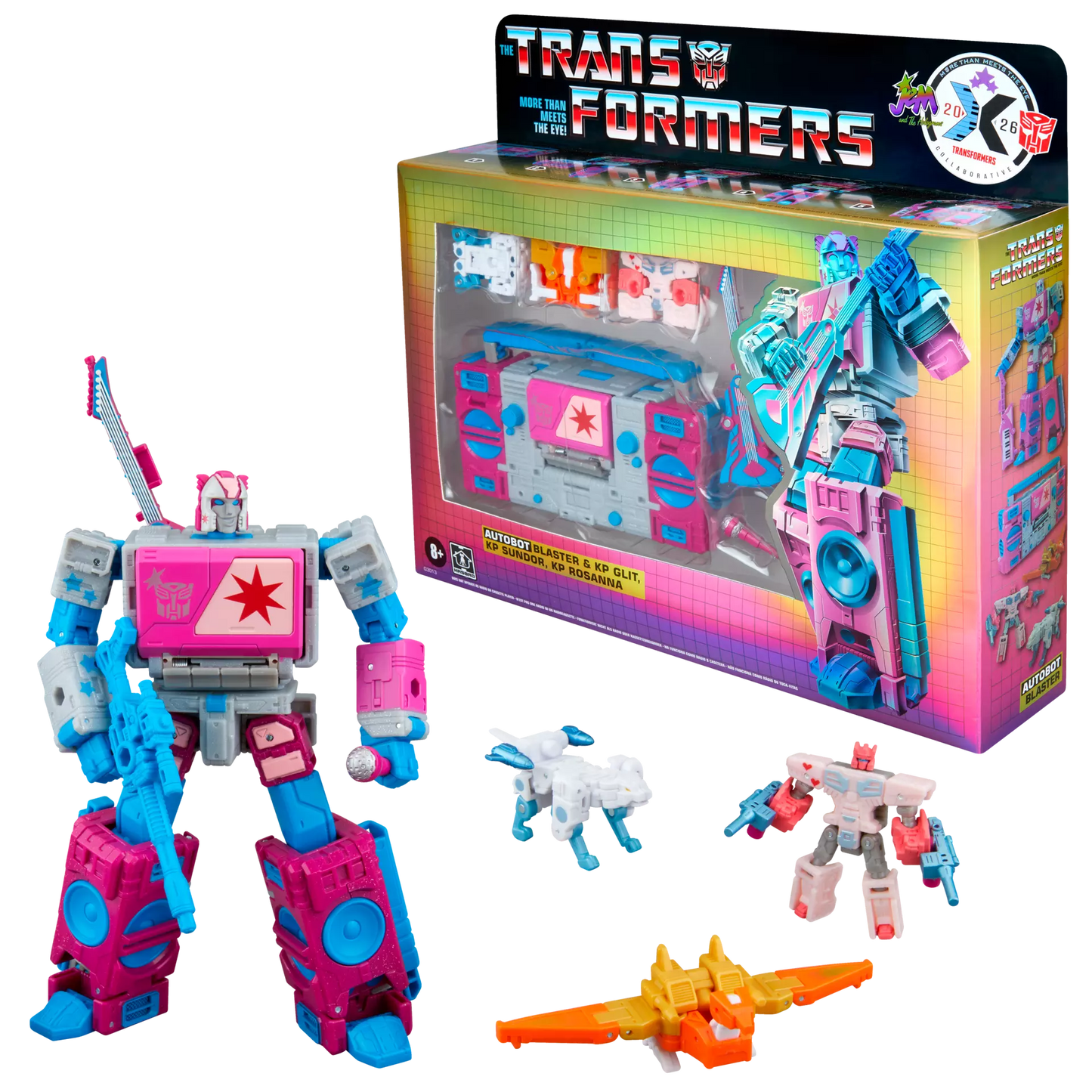 Transformers Jem and the Holograms Autobot Blaster & KP Glit, KP Sundor, and KP Rosanna