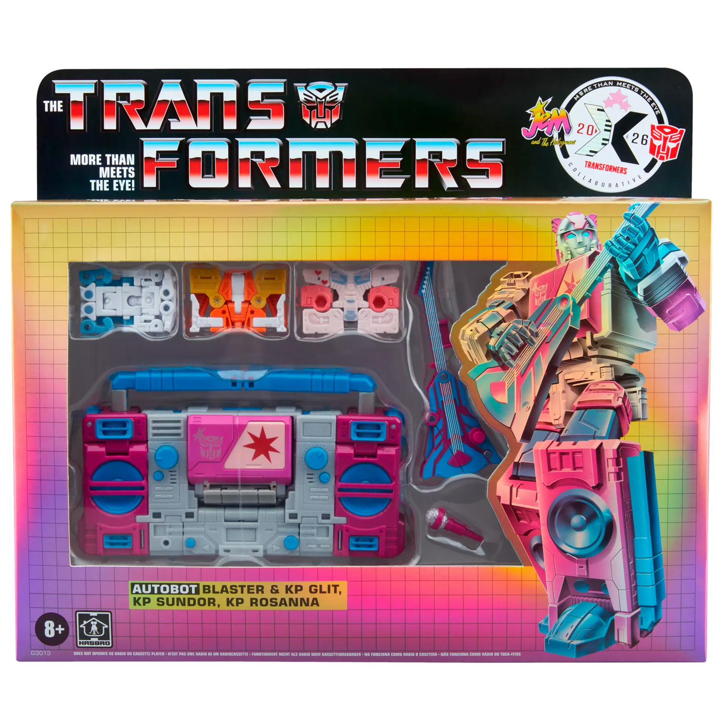 Transformers Jem and the Holograms Autobot Blaster & KP Glit, KP Sundor, and KP Rosanna