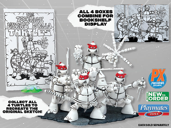 *Exclusive Offer* TEENAGE MUTANT NINJA TURTLES BLACK & WHITE ORIGINAL SKETCH PREVIEWS EXCLUSIVE ACTION FIGURES / 4 PACK